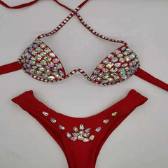 Sparkle Steel Cup Bikini set for Women Rose Red_Front View