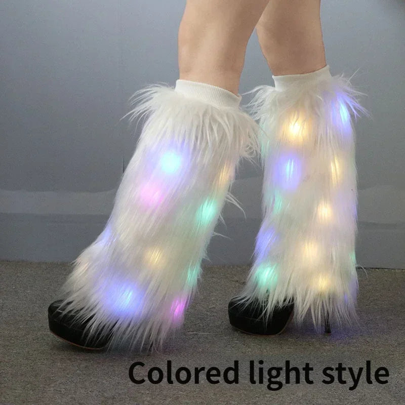 Aurora Glow LED Fur Leg Warmers | Rave Set
