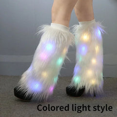 Aurora Glow LED Fur Leg Warmers | Rave Set