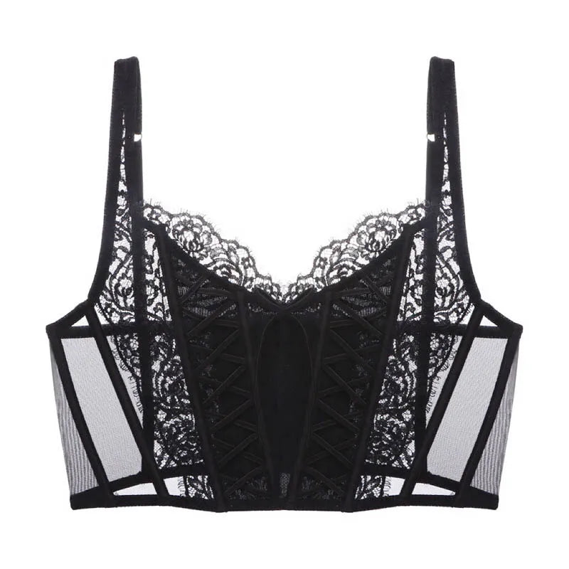 Embroidered Lace Corset for Women Black_Front View