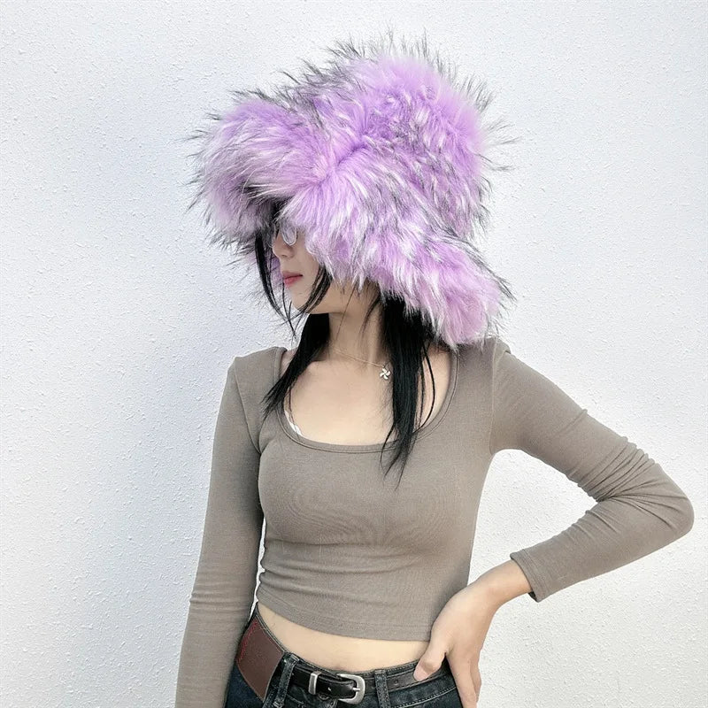 Lavender Mist Faux Fur Bucket Hat | Rave Set