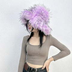 Lavender Mist Faux Fur Bucket Hat | Rave Set