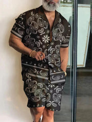Men’s 2-Piece Short Sleeve Shirt and Shorts in Black Paisley_Front View