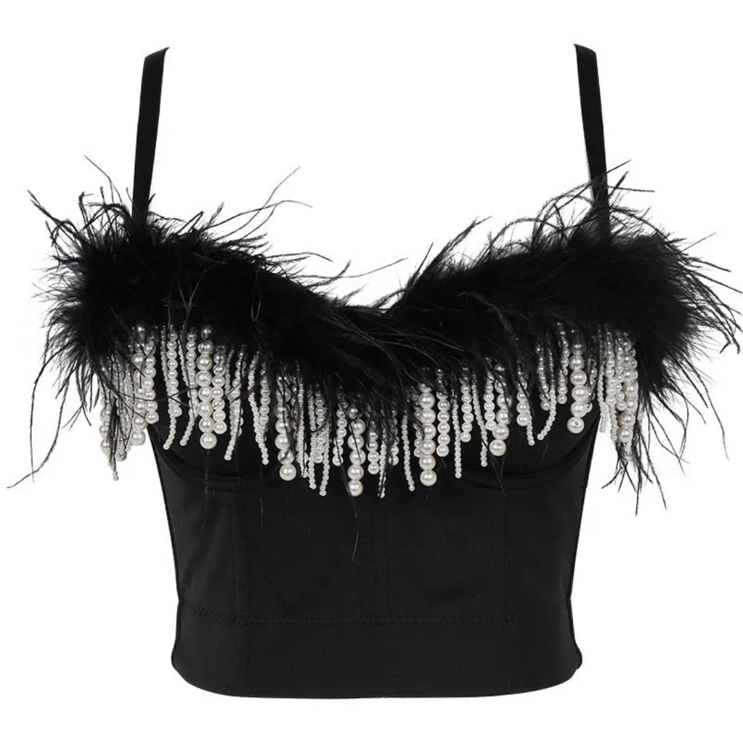 Pearl Feather Embellished Corset Top | Rave Set