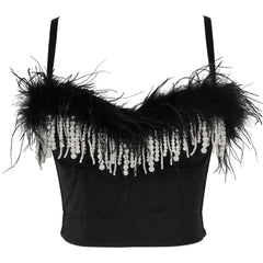 Pearl Feather Embellished Corset Top | Rave Set