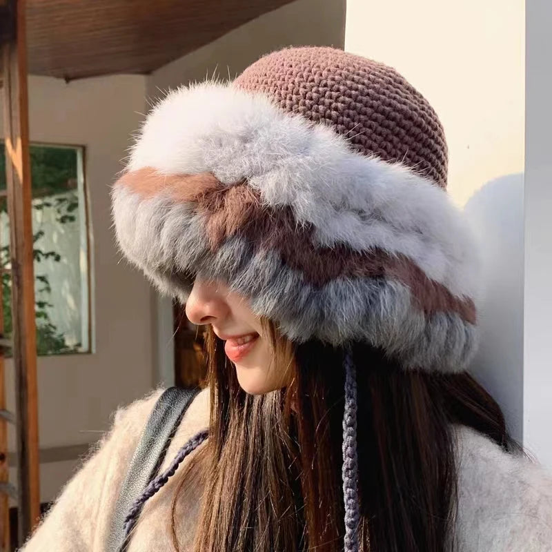 Knit Brown Fur Trim Hat | Rave Set