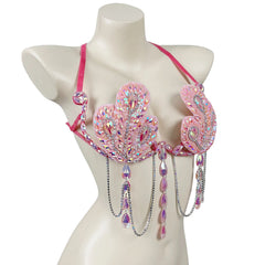 Rainbow Stone Wire Bralette Top for Women Pink | Rave Set