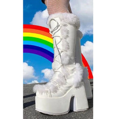 White Arctic Frost Faux Fur Platform Boots | Rave Set