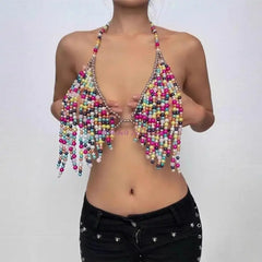 Starlit Beaded Drape Halter Top | Rave Set