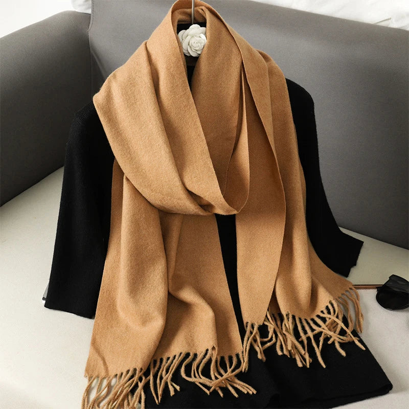 Women’s Warm Cotton Winter Scarf in Beige_Front View