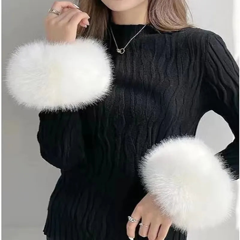 Faux Fur Wrist Cuffs for Women Beige | Rave Set
