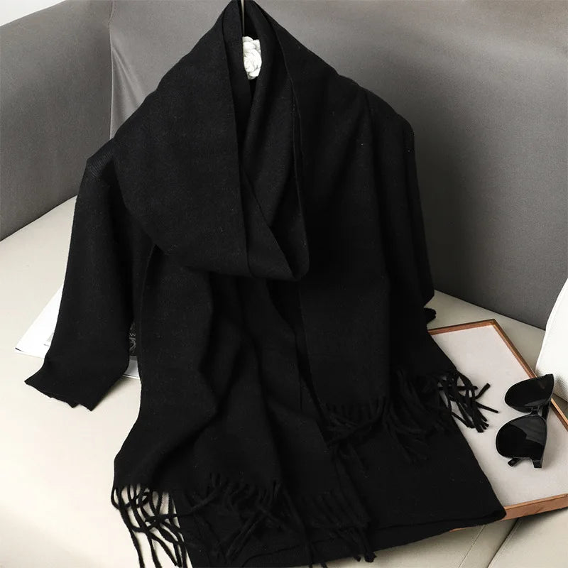 Women’s Warm Cotton Winter Scarf in Black_Front View