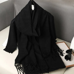 Women’s Warm Cotton Winter Scarf in Black_Front View