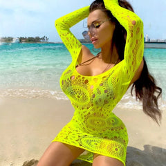 Long Sleeve Mesh Detail Mini Dress for Women Green | Rave Set