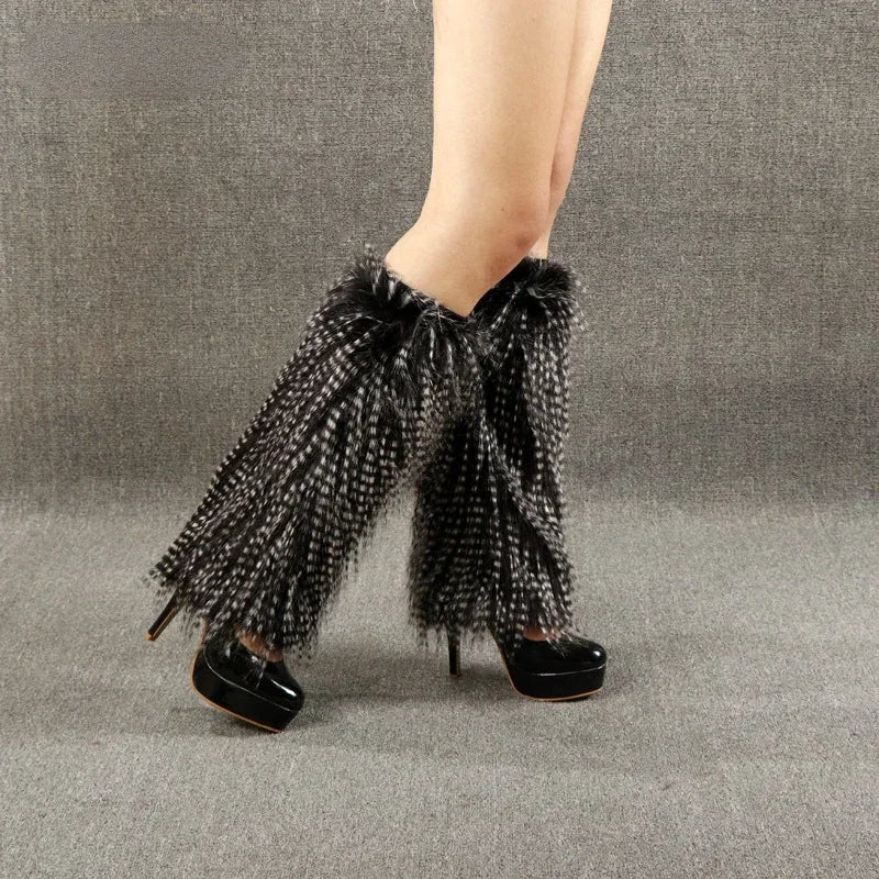 Shadow Stripe Black Fur Leg Warmers | Rave Set