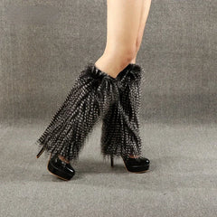 Shadow Stripe Black Fur Leg Warmers | Rave Set