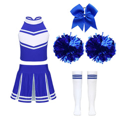 Cheerleader Costume Uniform Outfit Full Sets in Blue_Front View