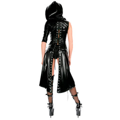 Glossy Hooded Long Coat Dress for Women_Back View