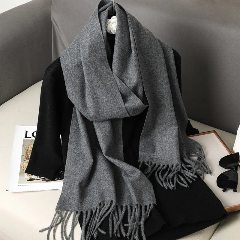 Women’s Warm Cotton Winter Scarf in Gray_Front View