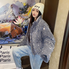 Sequin Puffer Down Jacket for Women Gray | Rave Set
