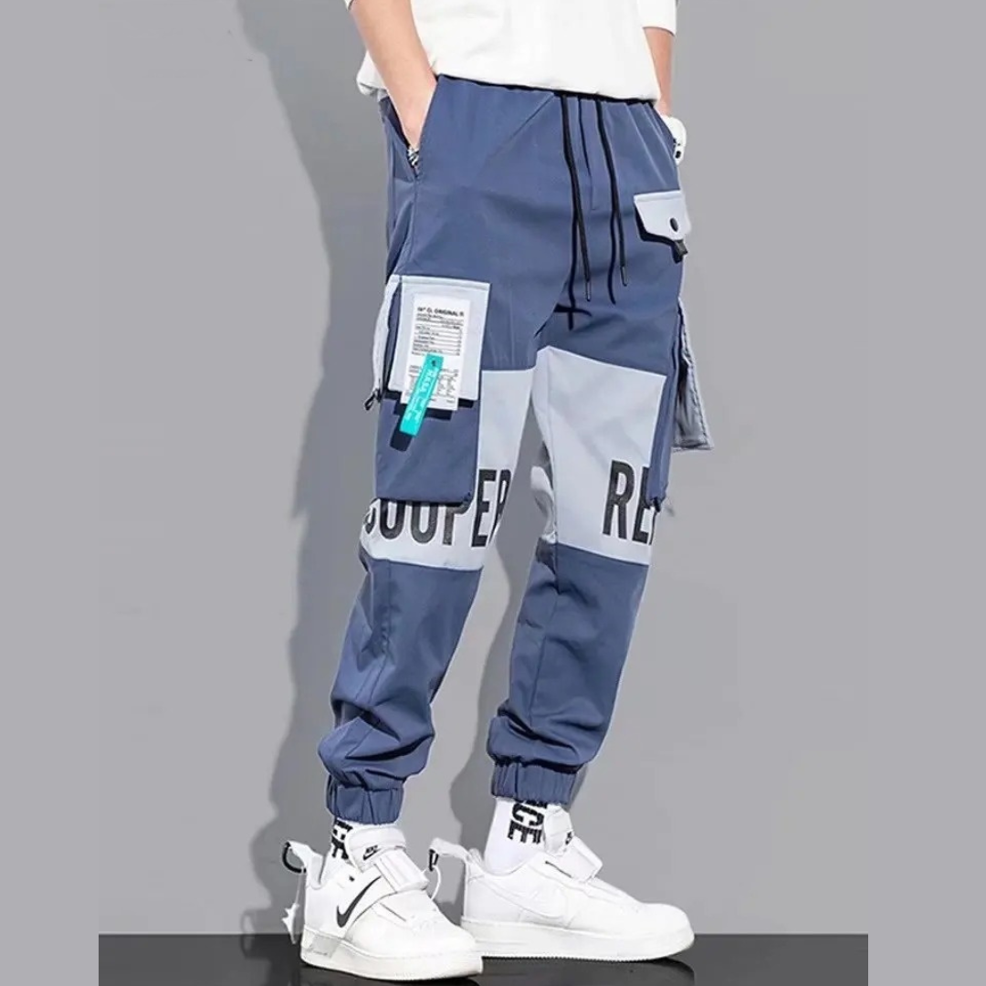 Patchwork Multi Pocket Cargo Pants for Men Blue | Rave Set