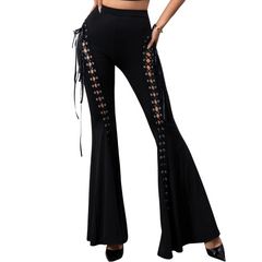 High Waist Retro Flare Street Pants_Front