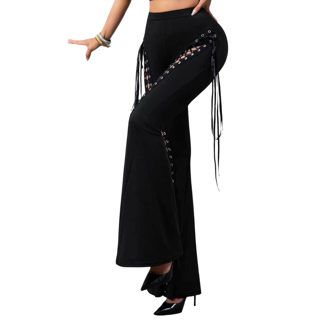 High Waist Retro Flare Street Pants_Side