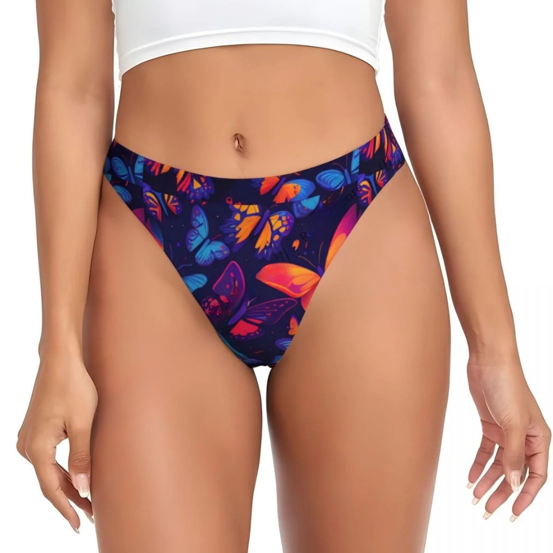 Monarch Butterfly Print Thong in Multicolor_Front View
