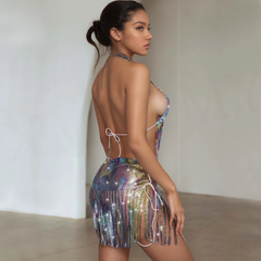 Catch Me Shine Women's 2pc Metallic Rainbow Set | Rave Set
