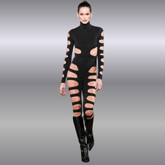 Frequency Women’s 2pc Black Slashed Pants Set | Rave Set