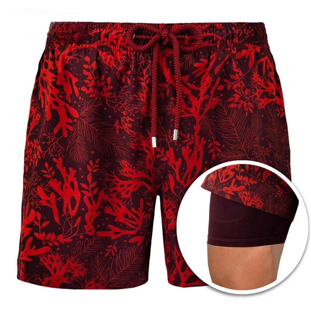 Printed Drawstring Beach Shorts for Men_Front View