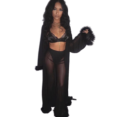 Women’s Sheer Long Sleeve and Pants Set Black | Rave Set