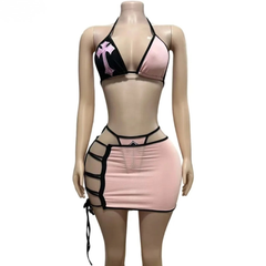 3-Piece Bikini Set with Hollow Skirt for Women_Front View