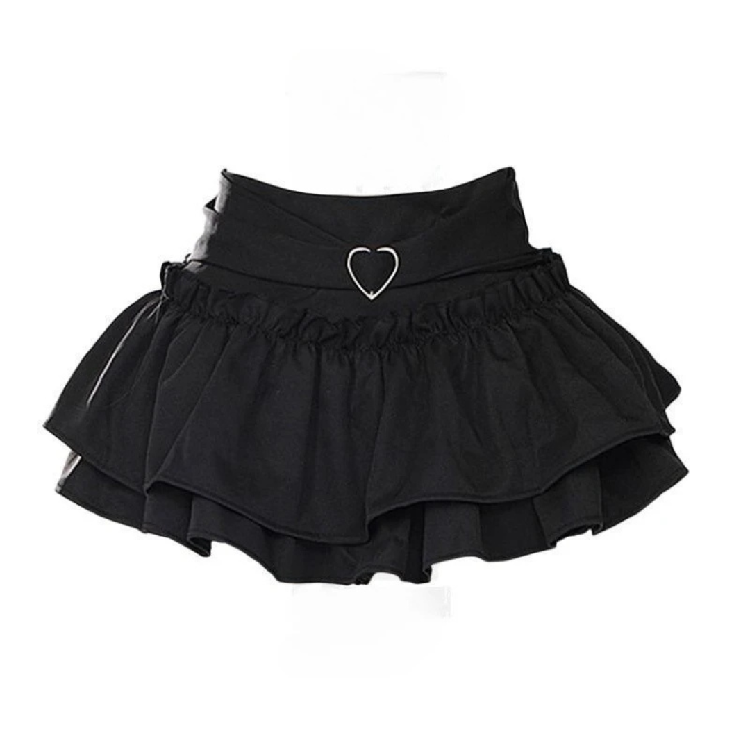 Ruffle Up Women’s Pleated Mini Skirt with Short in Black_Front View