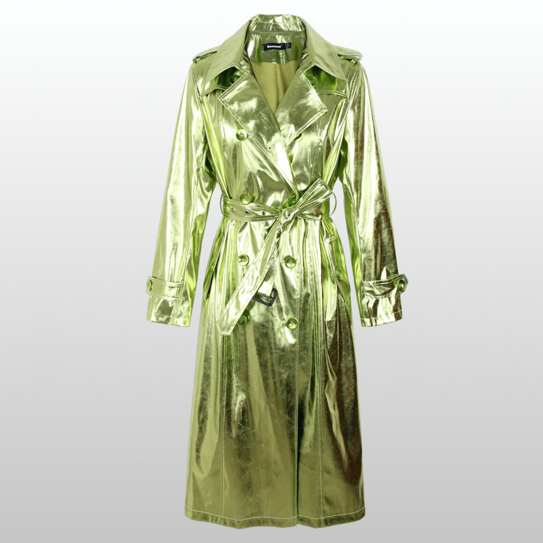 Stylish Reflective Trench Coat Women Green | Rave Set