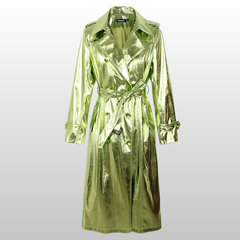 Stylish Reflective Trench Coat Women Green | Rave Set