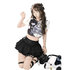 Ruffle Up Women’s Pleated Mini Skirt with Short in Black_Front View