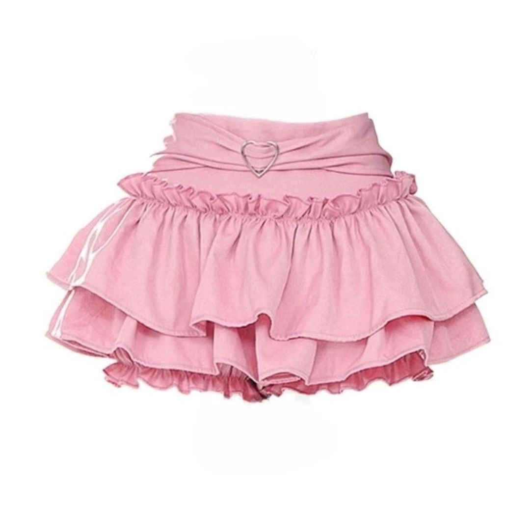 Ruffle Up Women’s Pleated Mini Skirt with Short in Pink_Front View