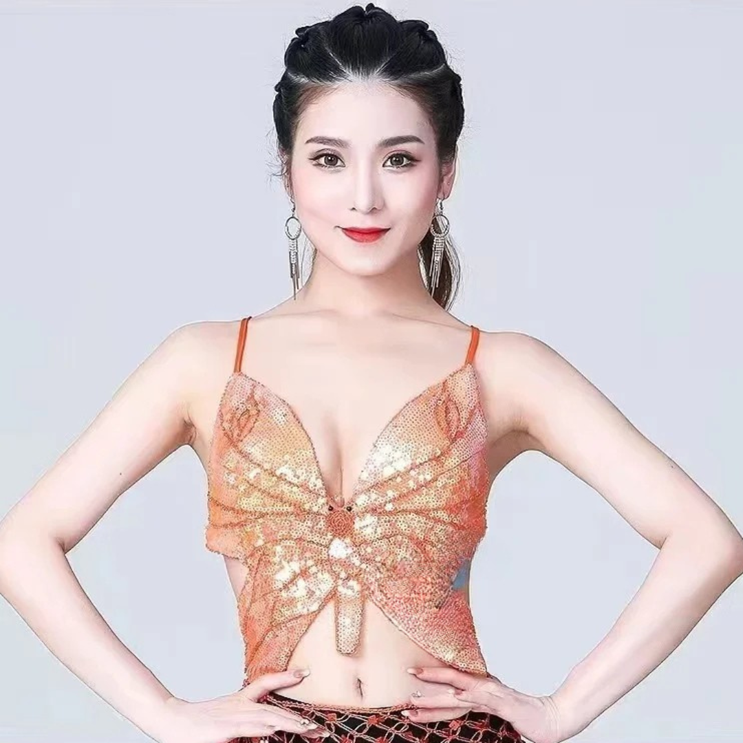 Sparkle Butterfly Crop Top for Women Orange_Front View