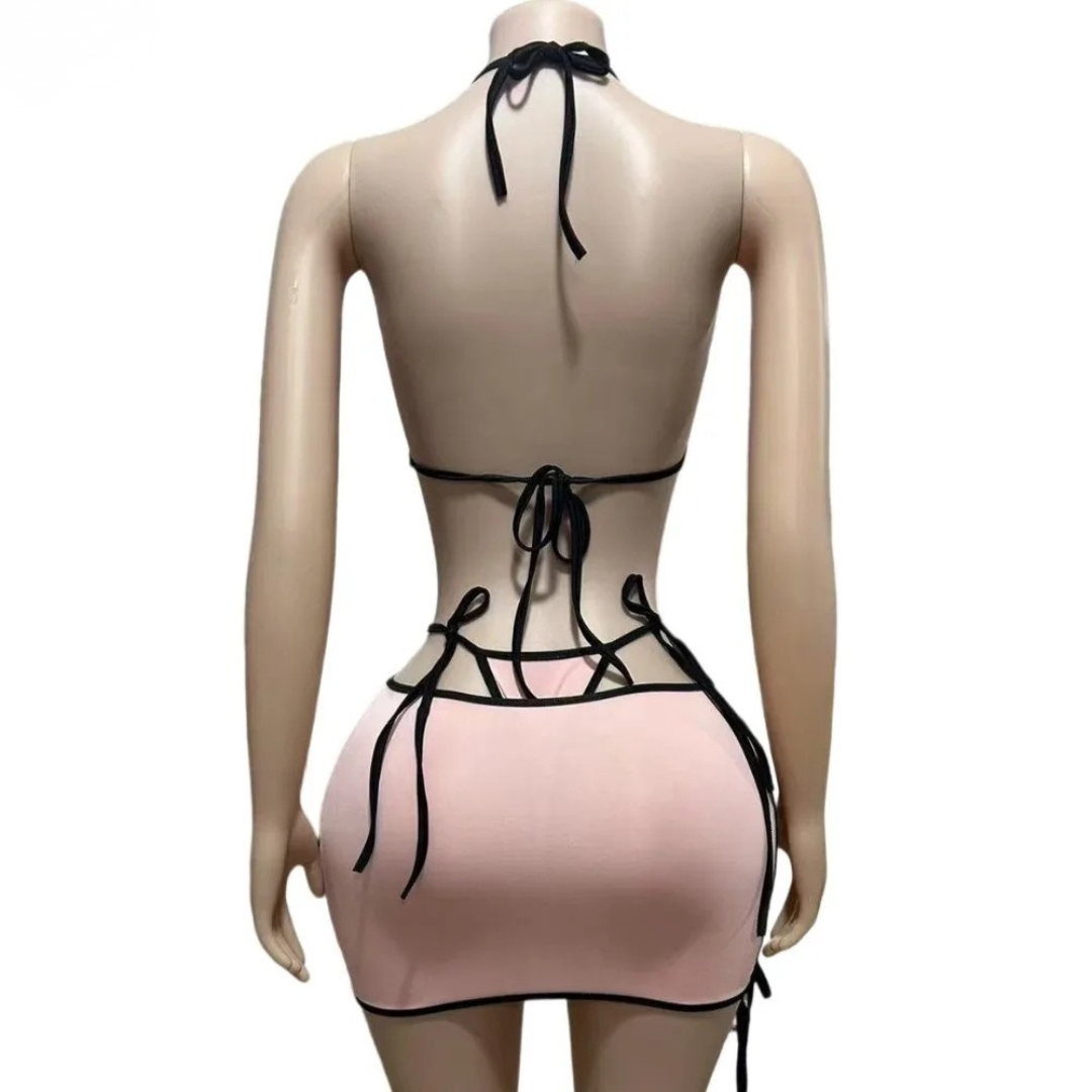 3-Piece Bikini Set with Hollow Skirt for Women_Back View