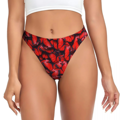 Monarch Butterfly Print Thong in Red_Front View