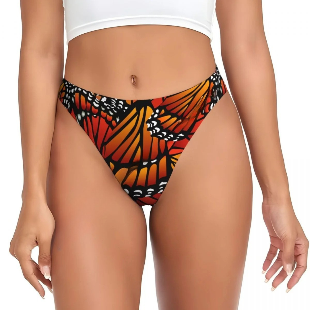 Monarch Butterfly Print Thong in Orange_Side View