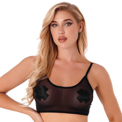 Women’s Sheer Crop Top with Straps Black_Front View