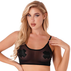 Women’s Sheer Crop Top with Straps Black_Front View